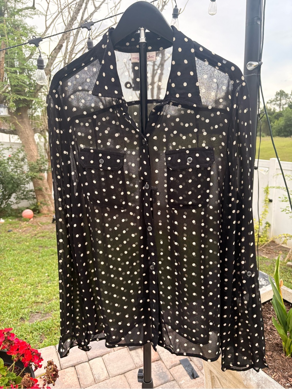 Monterey Bay Black Sheer Polka Dot Button-Down Shirt